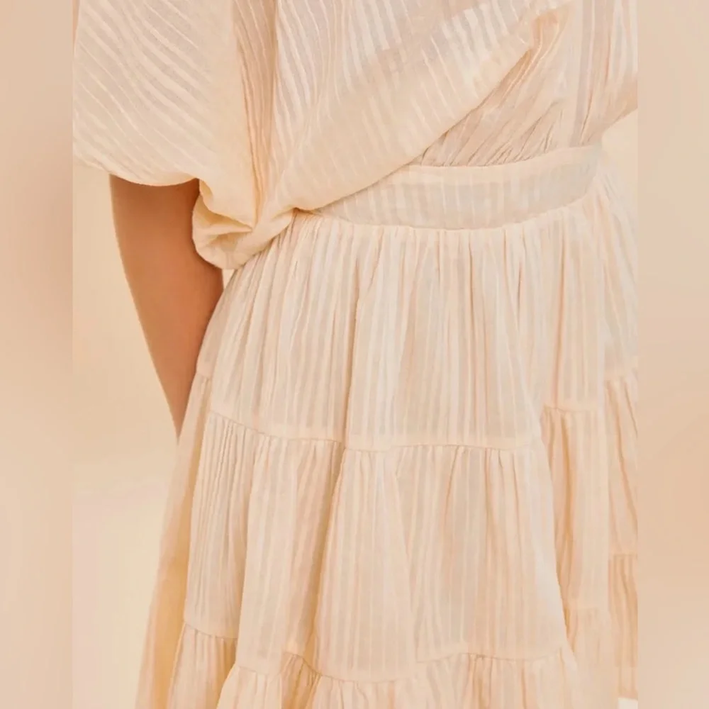 Mini Dress in Cream Flowy V-Neck with Tiered Skirt 100% Cotton with Poly Lining - Picture 4 of 9